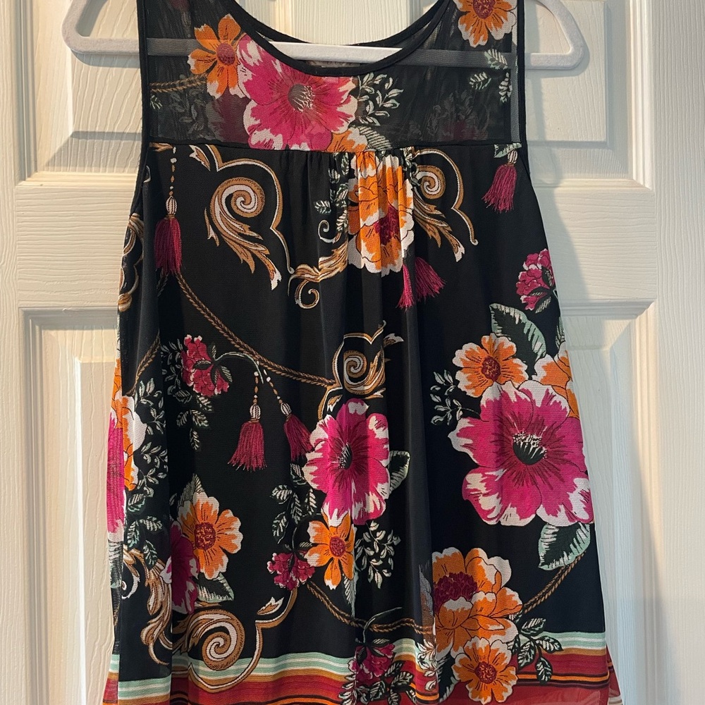 Lavish Floral Tank Top - Black, Pink, and Orange